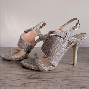 NEW GUESS Gold Rhinestone Strappy Heels NWT Geneva Crystal Formal Prom Wedding